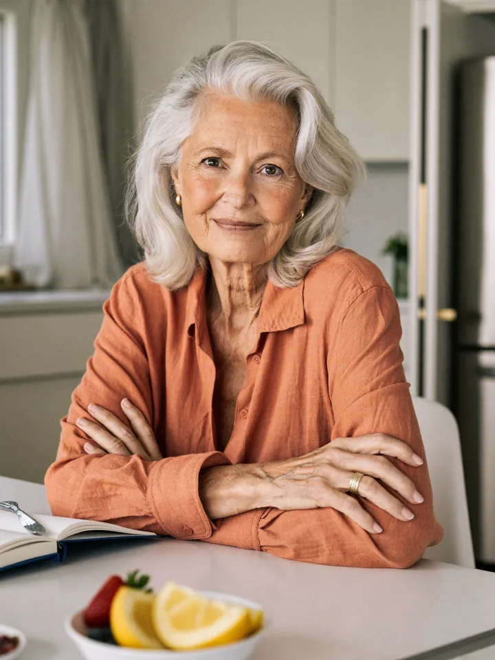 Martine, présentatrice de La Santé de Martine, dans une cuisine lumineuse
